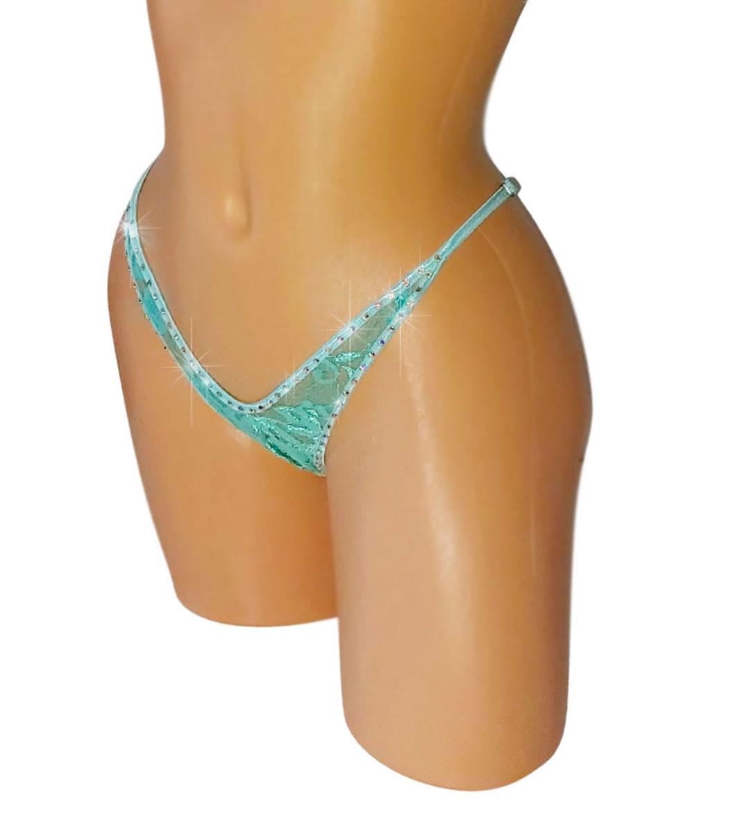 Seafoam Lace Rhinestone Thong G-string   ***   Adjustable waist straps   ***