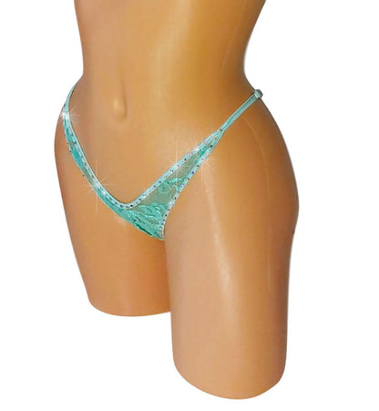 Seafoam Lace Rhinestone Thong G-string   ***   Adjustable waist straps   ***
