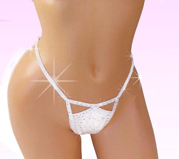 Bride Gift! Rhinestone Whale Tail Thong Bikini: Adjustable Crystal Rave Dancewear