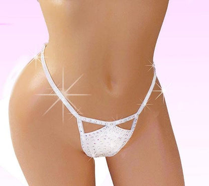 Bride Gift! Rhinestone Whale Tail Thong Bikini: Adjustable Crystal Rave Dancewear