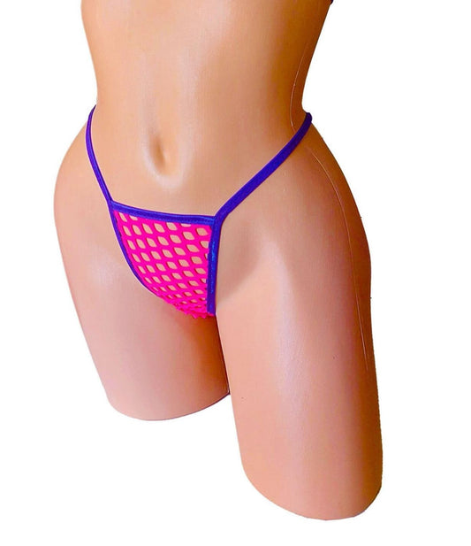 Hot Pink Fishnet Thong – Adjustable G-String, Rave Dancewear