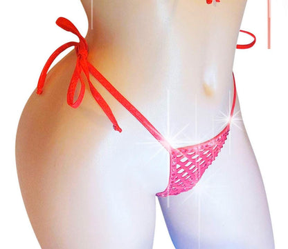 Rhinestone Fishnet Thong G-string, Fully Lined Tie Side