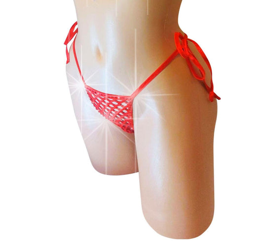 Rhinestone Fishnet Thong G-string, Fully Lined Tie Side