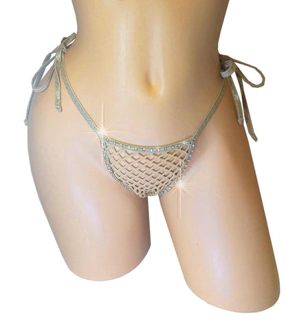 Rhinestone Fishnet Thong: Tie Side G-String, Rave Dancewear