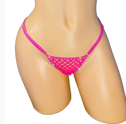 Rhinestone Fishnet G-String Thong – Adjustable, Rave Exotic Dancewear