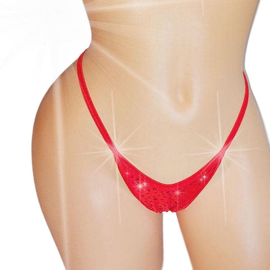 Red Crystal Rhinestone Thong: Adjustable Strap Exotic Dancewear