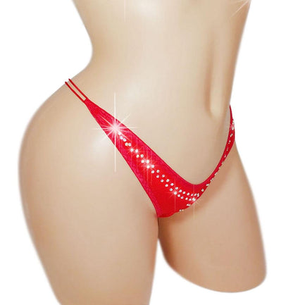 Cord Red Rhinestone Thong: Adjustable Rave Dancewear