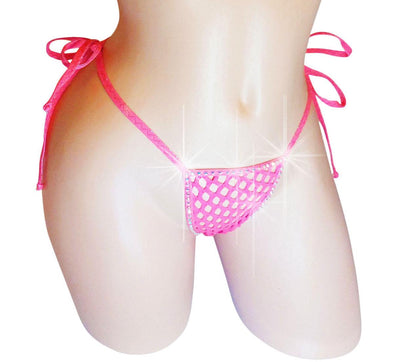 Bedazzled Rhinestone Fishnet Thong: Rave Exotic Dancewear - XS to XL
