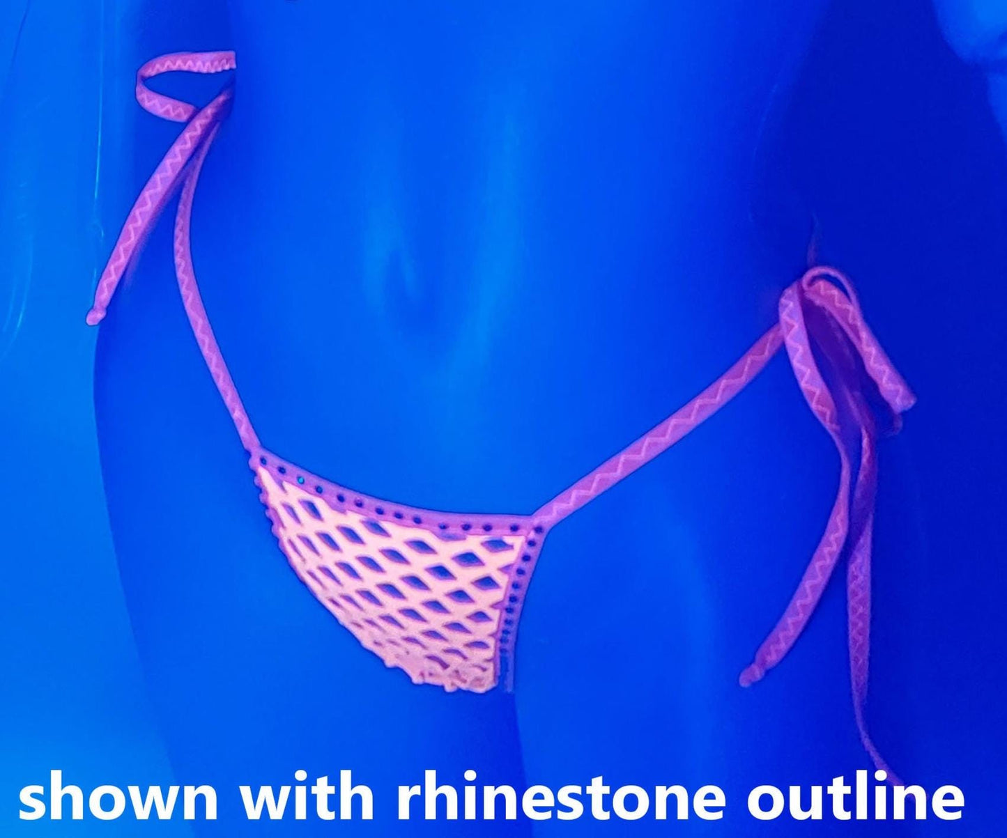 Glow in Black Light Neon Orange Fishnet Tie Side thong G-string - Five sizes XS - XL - Exotic dancewear Rave Pole Fully lined!