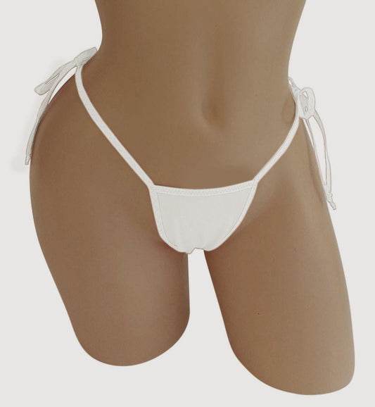 Bridal White Tie Side Thong, Exotic Dancewear, Adjustable G-String