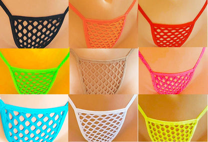 Seduce in a Black Fishnet Tie thong G-string - Five sizes from XS to XL - Exotic dancewear, stripper outfits, Rave, Pole dance * Fully LINED