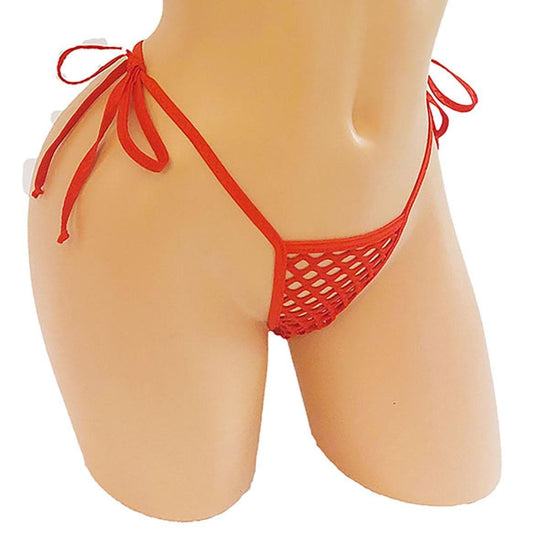 Fire Red Fishnet Fully Lined adjustable Tie thong - Five Sizes! XS to XL - Stripper outfits exotic dancewear rave pole