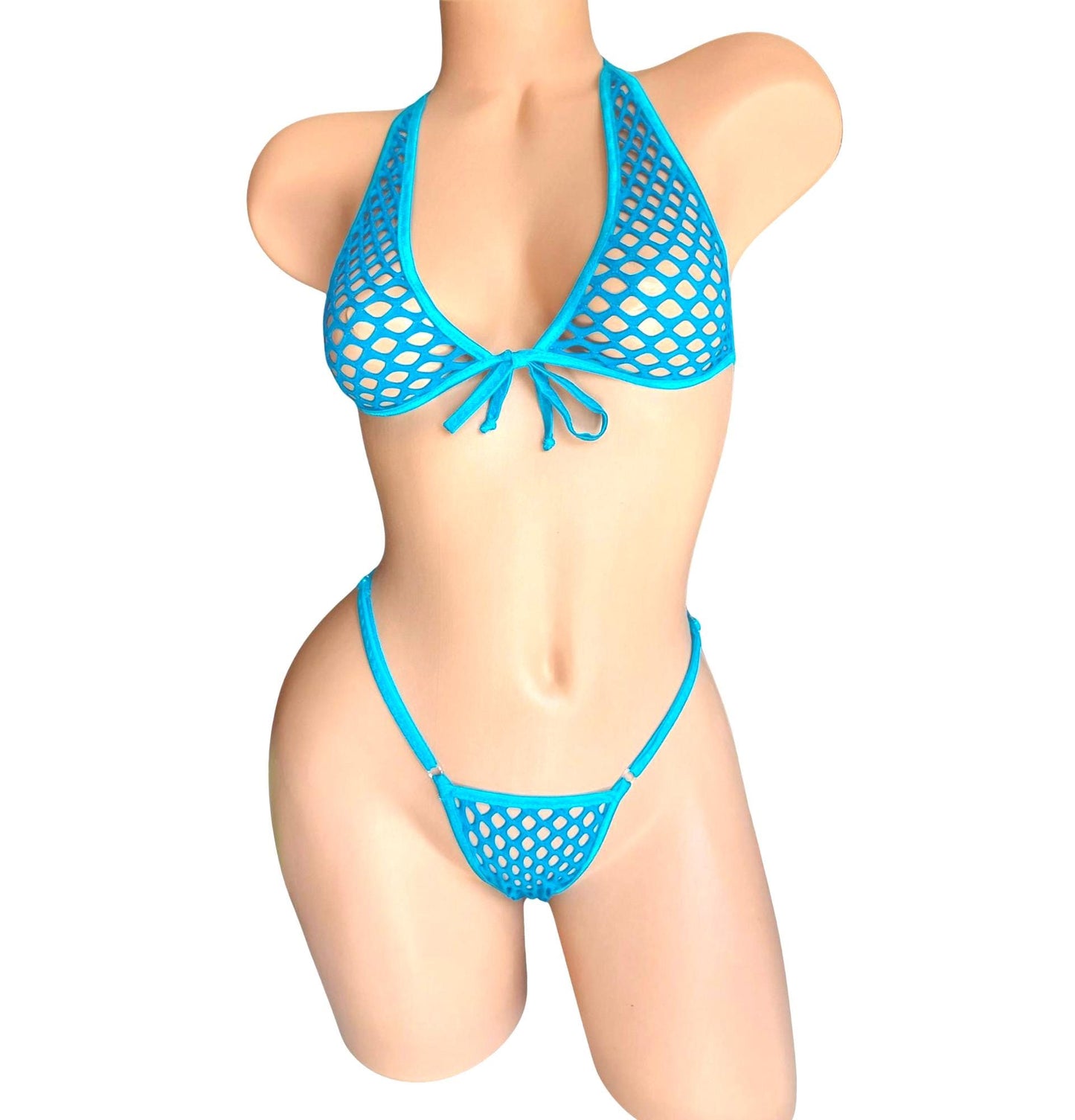 Blue Fishnet Halter Lingerie Set - Rave, Exotic Dancewear
