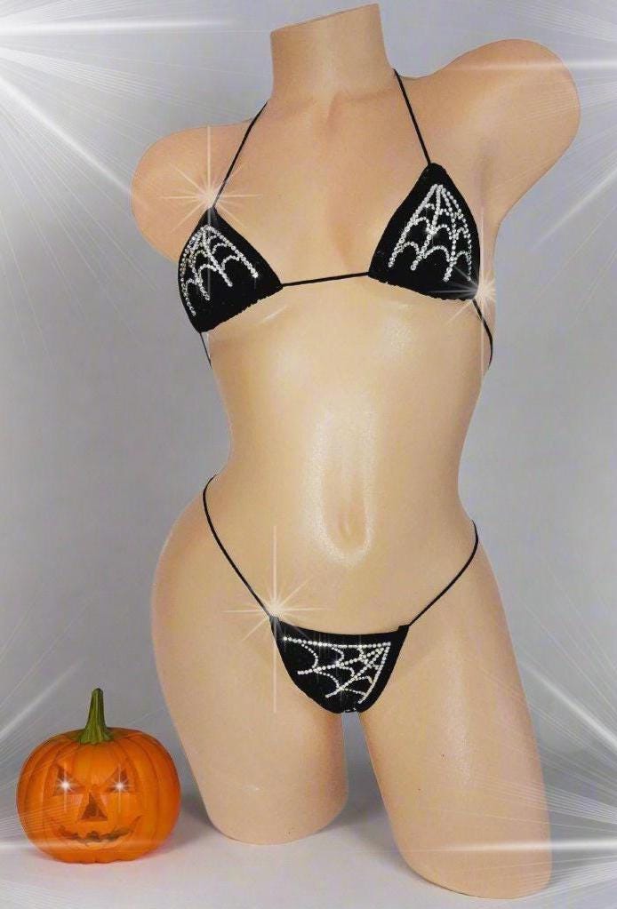 Spiderweb Rhinestone Bikini Set – Halloween Rave Dancewear