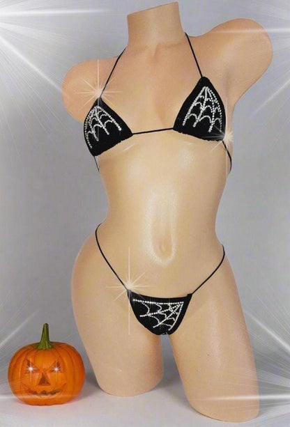 Spiderweb Rhinestone Bikini Set – Halloween Rave Dancewear