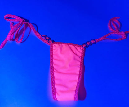 Georgia Peach Diamond accent Tie Side G-string Bikini Set with curvy Rave style whale tail - 5 Mix & Match sizes!