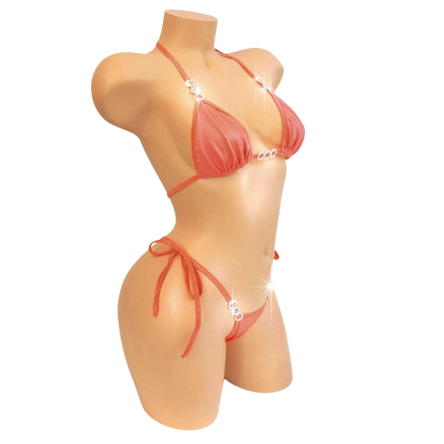 Georgia Peach Diamond accent Tie Side G-string Bikini Set with curvy Rave style whale tail - 5 Mix & Match sizes!