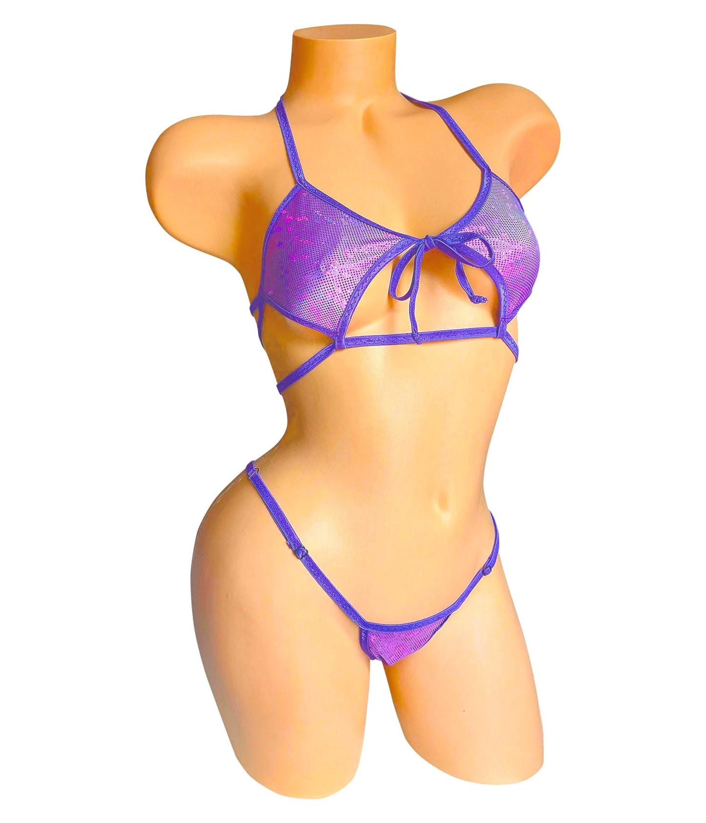 Hologram Strappy Bikini Set, Adjustable Exotic Dancewear