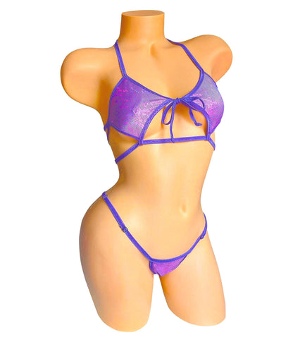 Hologram Strappy Bikini Set, Adjustable Exotic Dancewear