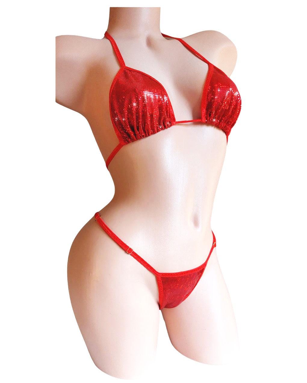 Red Hologram Bikini Set – Adjustable Thong, Rave Dancewear