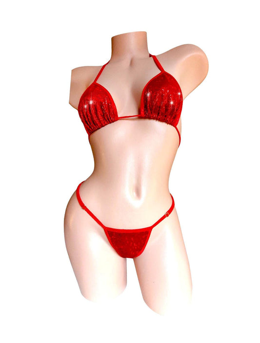 Red Hologram Bikini Set – Adjustable Thong, Rave Dancewear