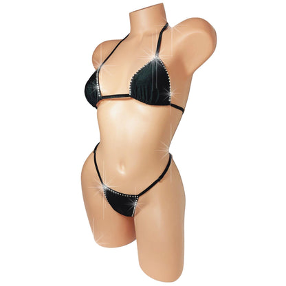 Black Onyx Rave Rhinestone G-string thong Bikini Adjustable waistband * 5 Mix & Match bottom sizes XSm to XL, tops AA - DD cup * 20+ colors