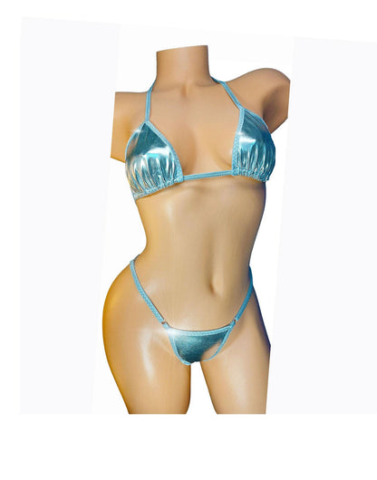 Metallic Liquid Silver Bikini, Adjustable Fit, Rave Dancewear