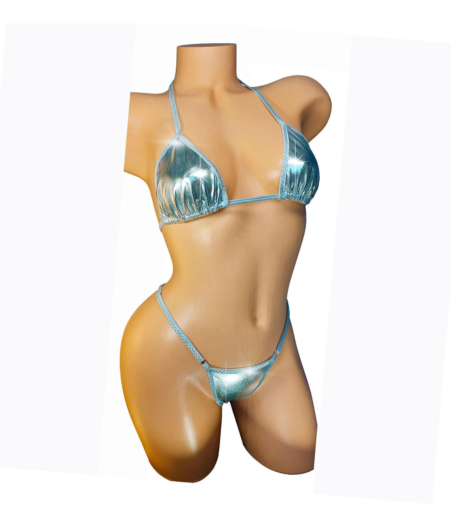 Metallic Liquid Silver Bikini, Adjustable Fit, Rave Dancewear