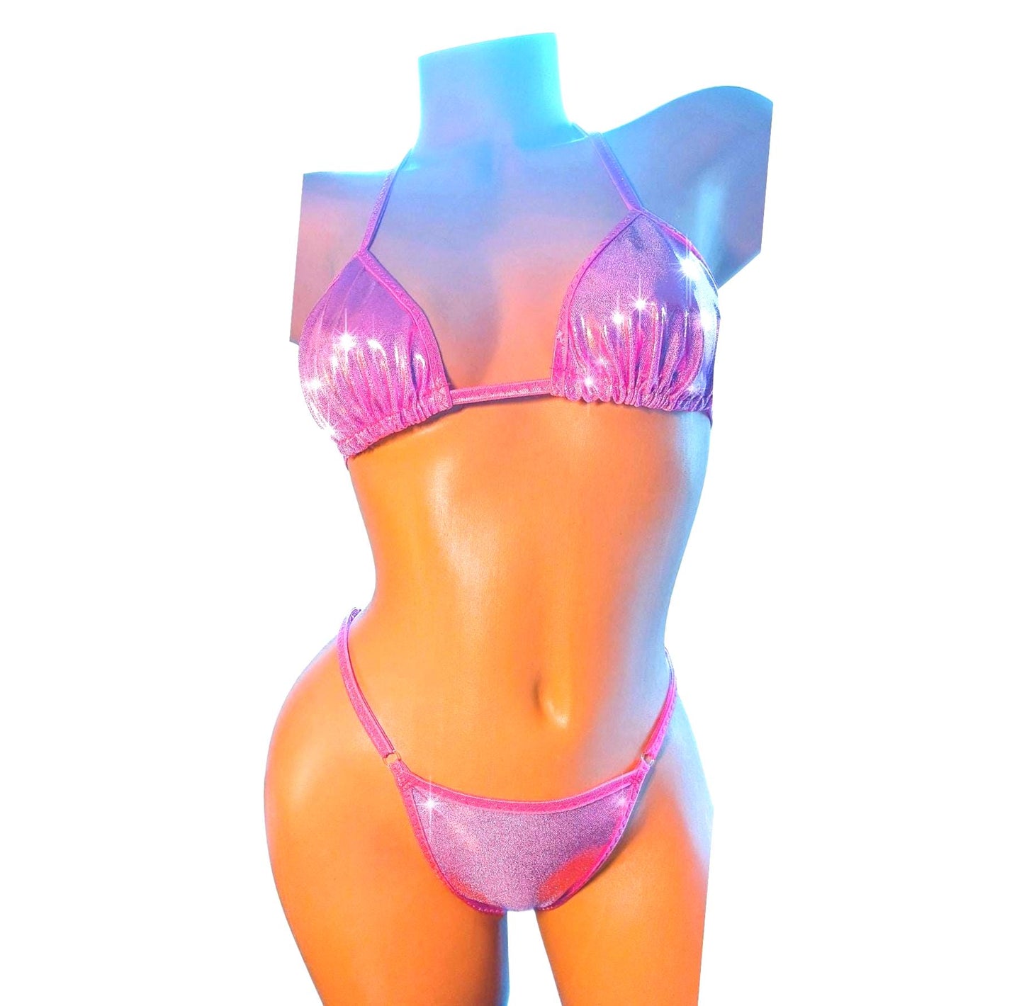 Fantasia Sparkle Bikini: Fuller coverage Exotic Dancewear - 5 Shimmer and Hologram Colors