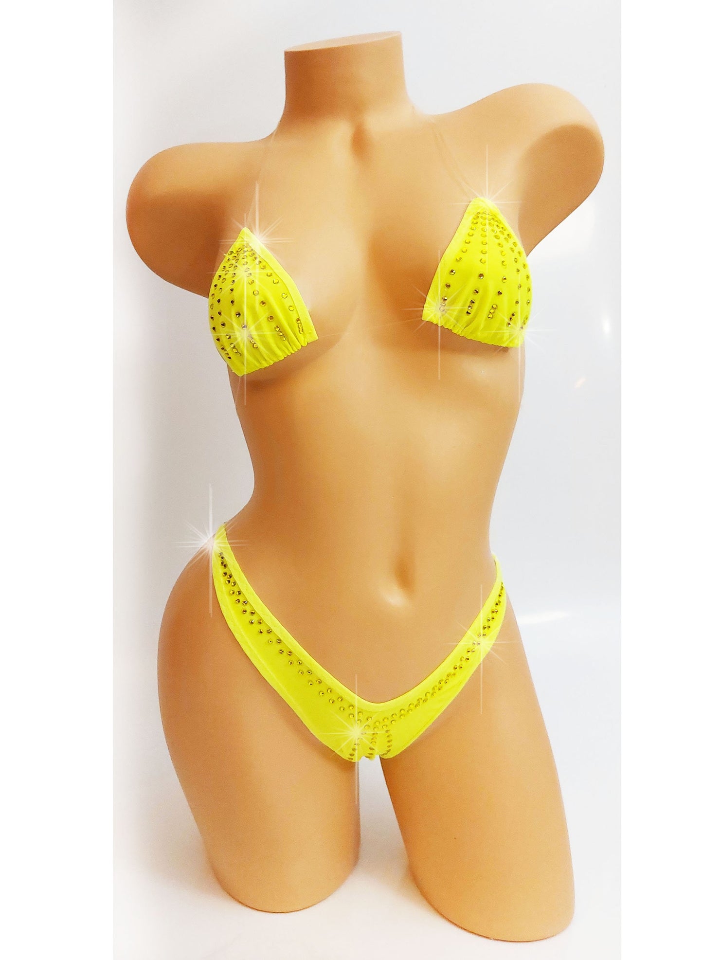 Neon Yellow Rhinestone Thong Bikini – Glows in Black Light