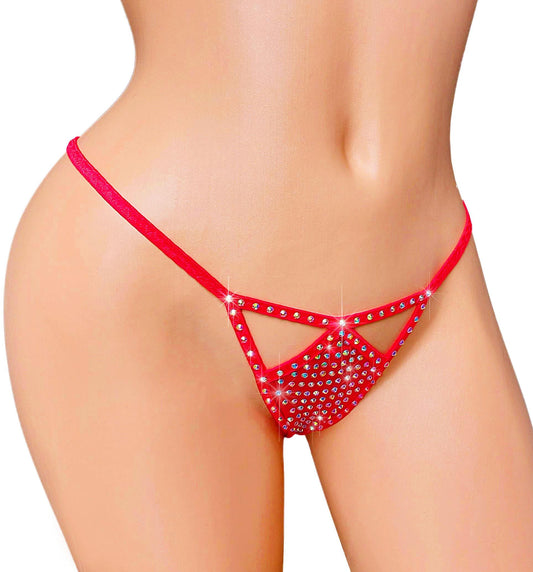 Red Rhinestone Rave Whale Tail Thong: Adjustable Exotic Dancewear