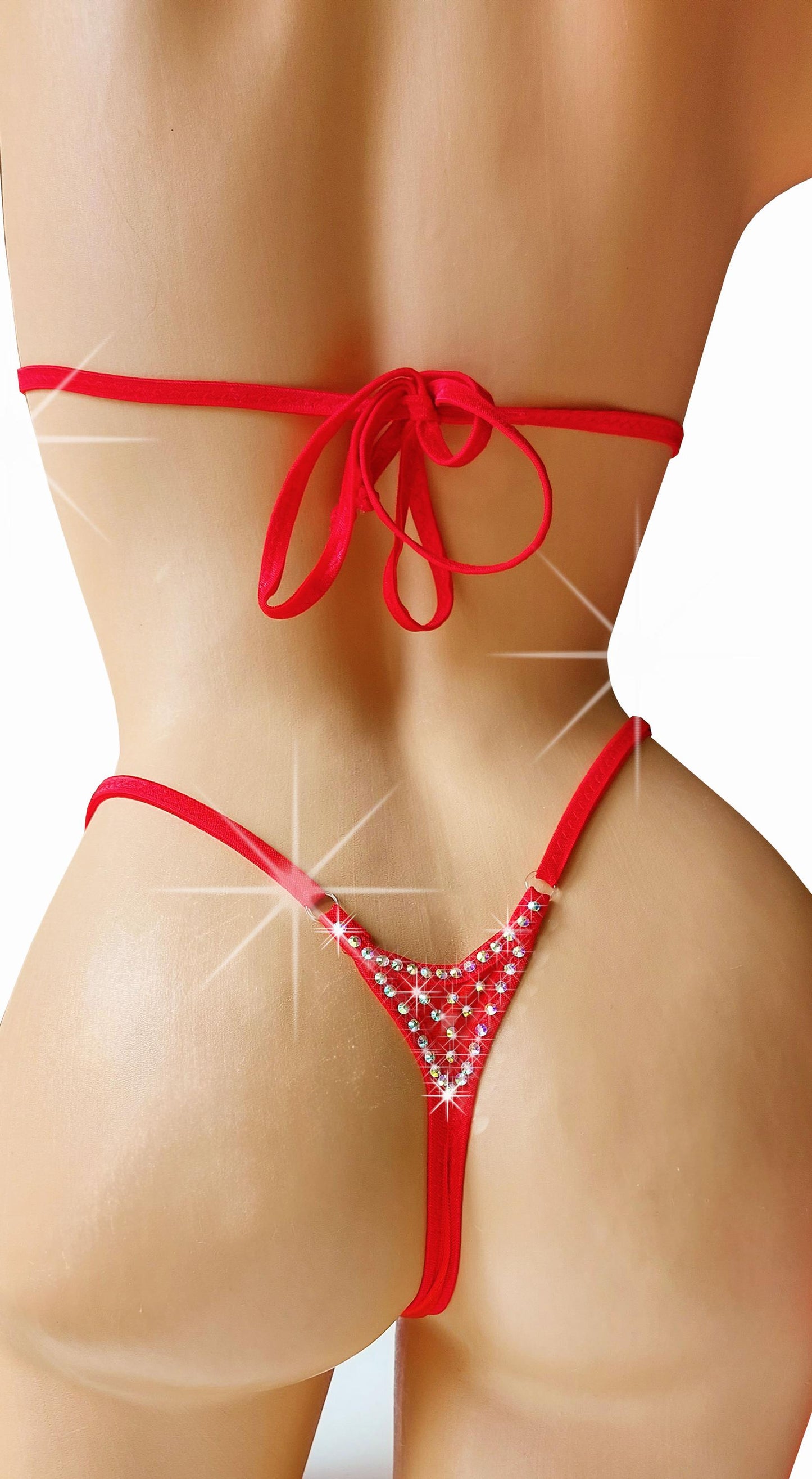 Bride Gift! Rhinestone Whale Tail Thong Bikini: Adjustable Crystal Rave Dancewear
