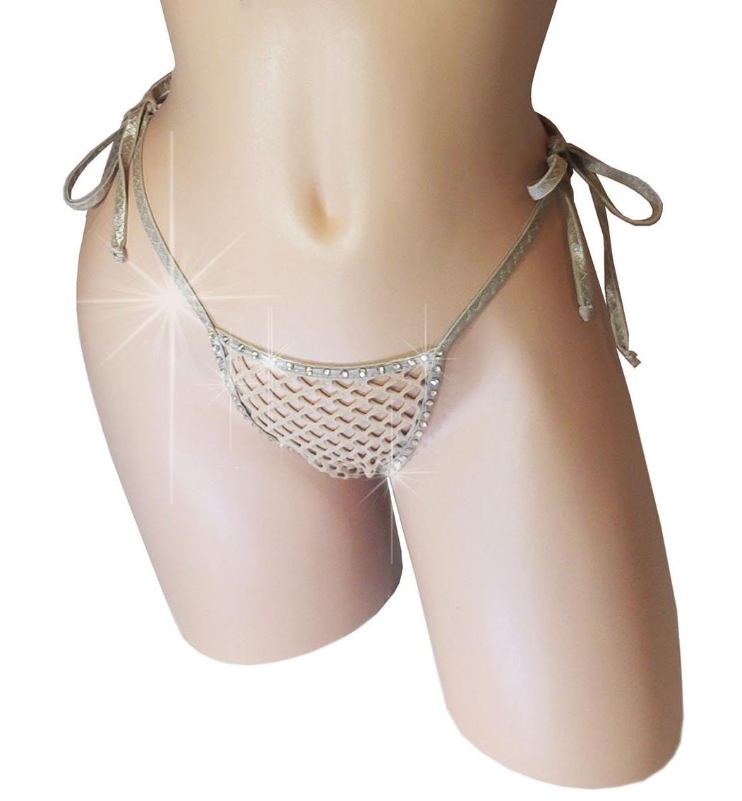 Rhinestone Fishnet Thong: Tie Side G-String, Rave Dancewear