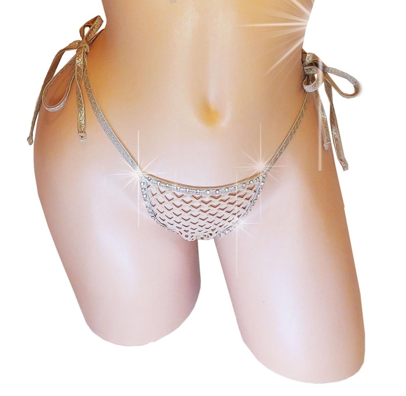 Rhinestone Fishnet Thong: Tie Side G-String, Rave Dancewear