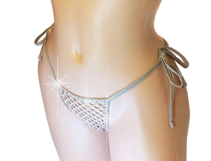 Rhinestone Fishnet Thong: Tie Side G-String, Rave Dancewear