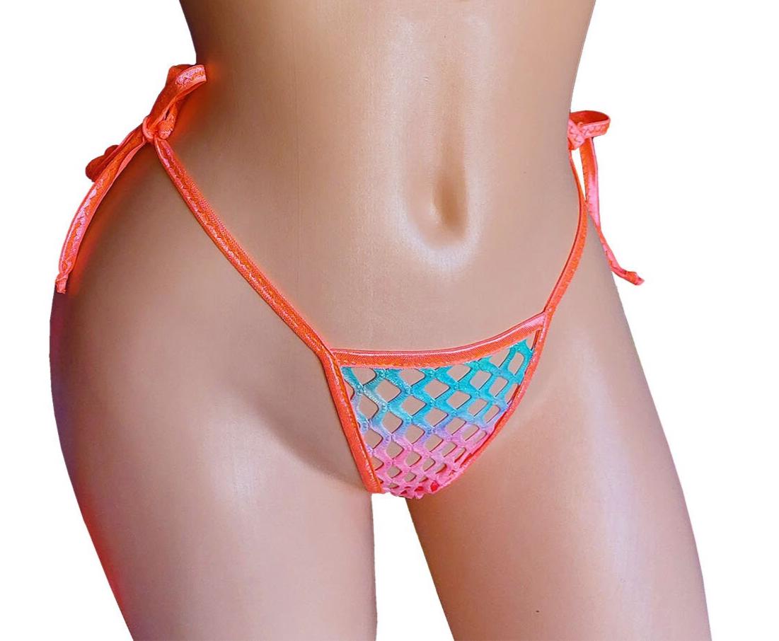 PRIDE Rainbow Fishnet thong - Glows in UV Black Light