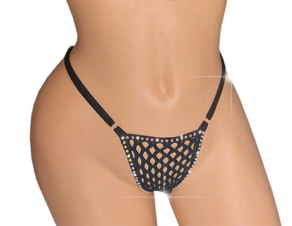Black Rhinestone Fishnet Thong – Adjustable Rave G-String