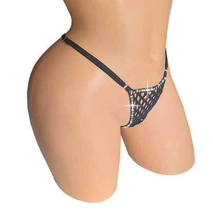 Black Rhinestone Fishnet Thong – Adjustable Rave G-String