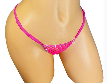 Rhinestone Fishnet G-String Thong – Adjustable, Rave Exotic Dancewear