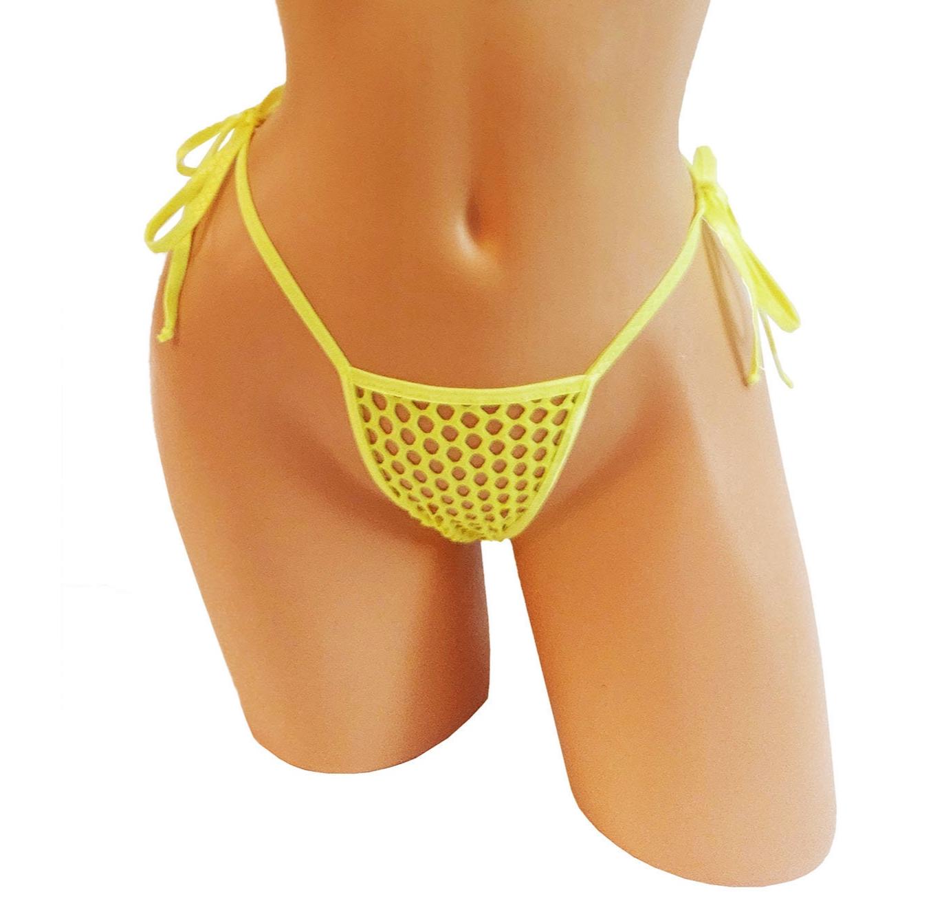 Fishnet Neon Yellow thong G-string - SIzes XS-XL - stripper outfits exotic dancewear rave pole * Fully lined and GLOWS in Black Light