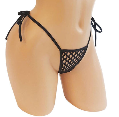 Seduce in a Black Fishnet Tie thong G-string - Five sizes from XS to XL - Exotic dancewear, stripper outfits, Rave, Pole dance * Fully LINED