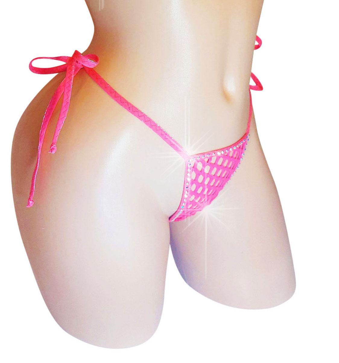 Bedazzled Rhinestone Fishnet Thong: Rave Exotic Dancewear - XS to XL