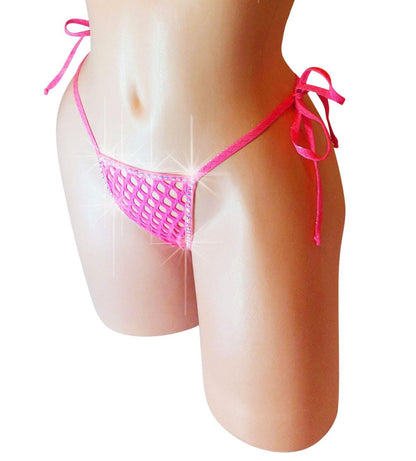 Bedazzled Rhinestone Fishnet Thong: Rave Exotic Dancewear - XS to XL