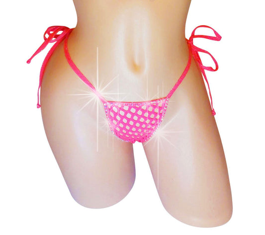 Bedazzled Rhinestone Fishnet Thong: Rave Exotic Dancewear - XS to XL