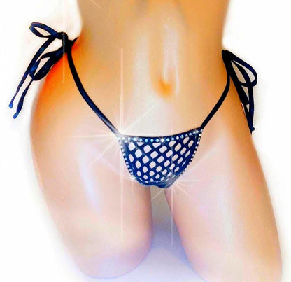 Black Rhinestone Fishnet Thong: Rave G-String, Exotic Dancewear