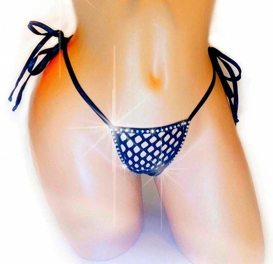 Black Rhinestone Fishnet Thong: Rave G-String, Exotic Dancewear