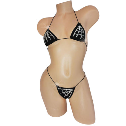 Spiderweb Rhinestone Bikini Set – Halloween Rave Dancewear