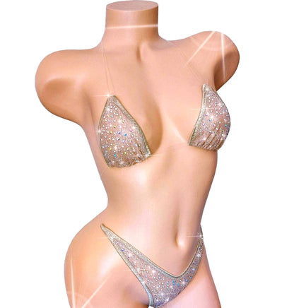 Clear Elastic Rhinestone Nude Sparkle Bikini, Exotic Dancewear - 5 colors!