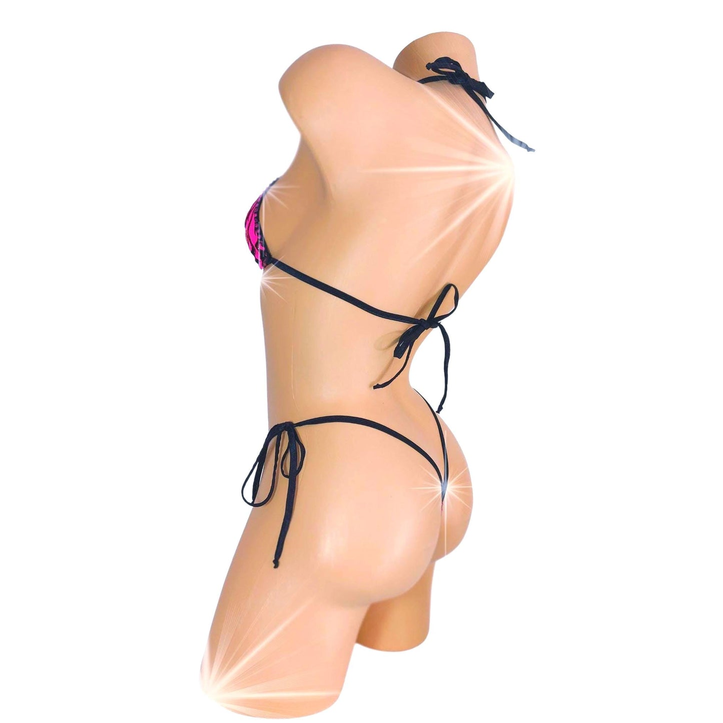 Hot Pink Flame Bikini – Rhinestone Tie G-string, Mix & Match Sizes