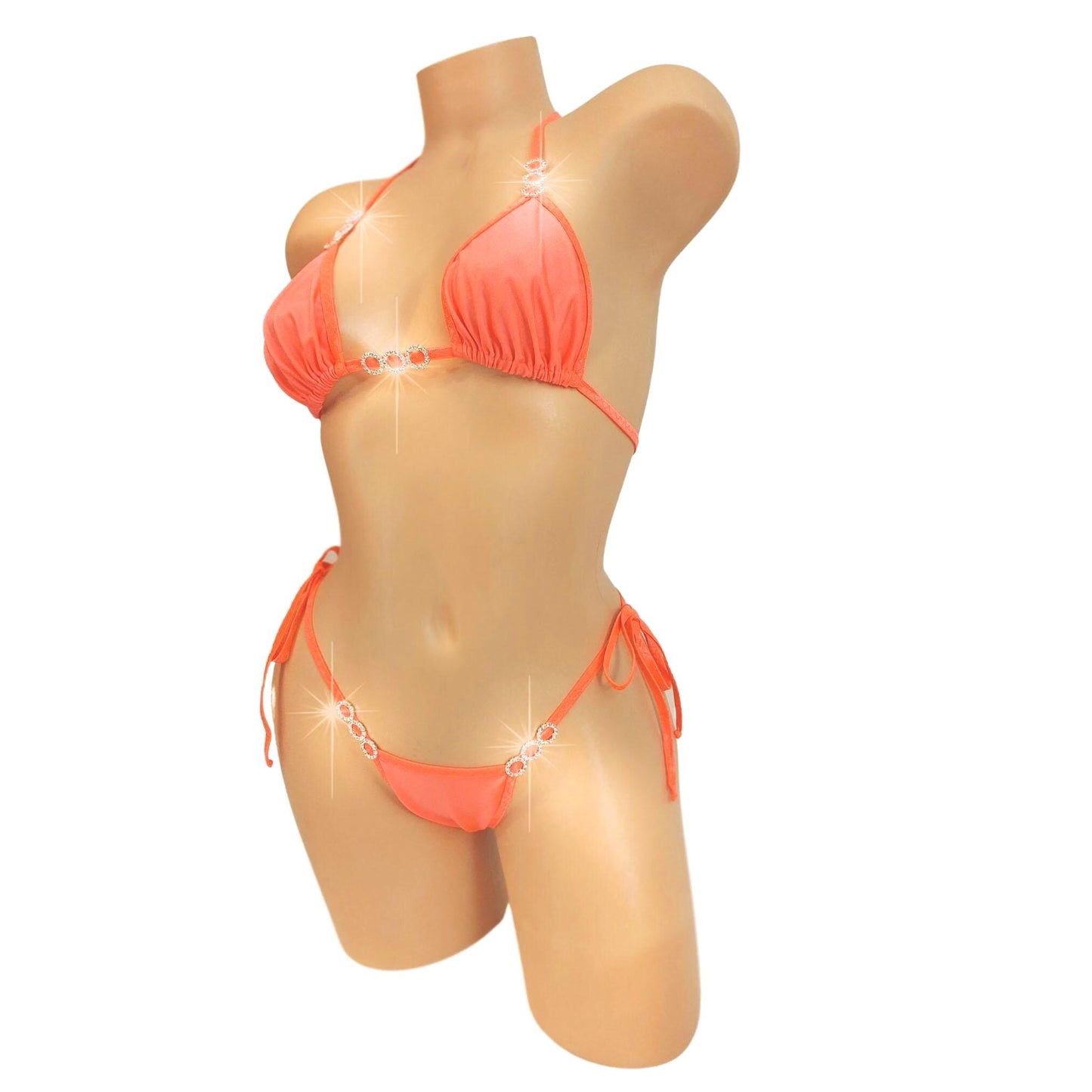Georgia Peach Diamond accent Tie Side G-string Bikini Set with curvy Rave style whale tail - 5 Mix & Match sizes!